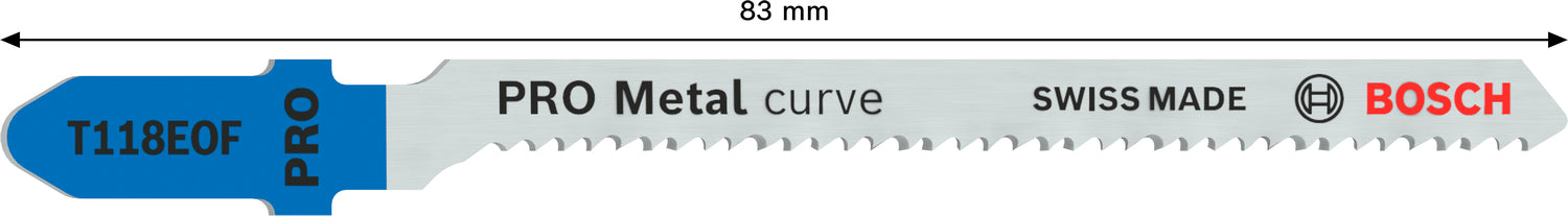 Bosch PRO Metal curve T118EOF Stichsägeblatt (5er-Pack, zum Schneiden von Metall, 83 mm, T-Schaft)
