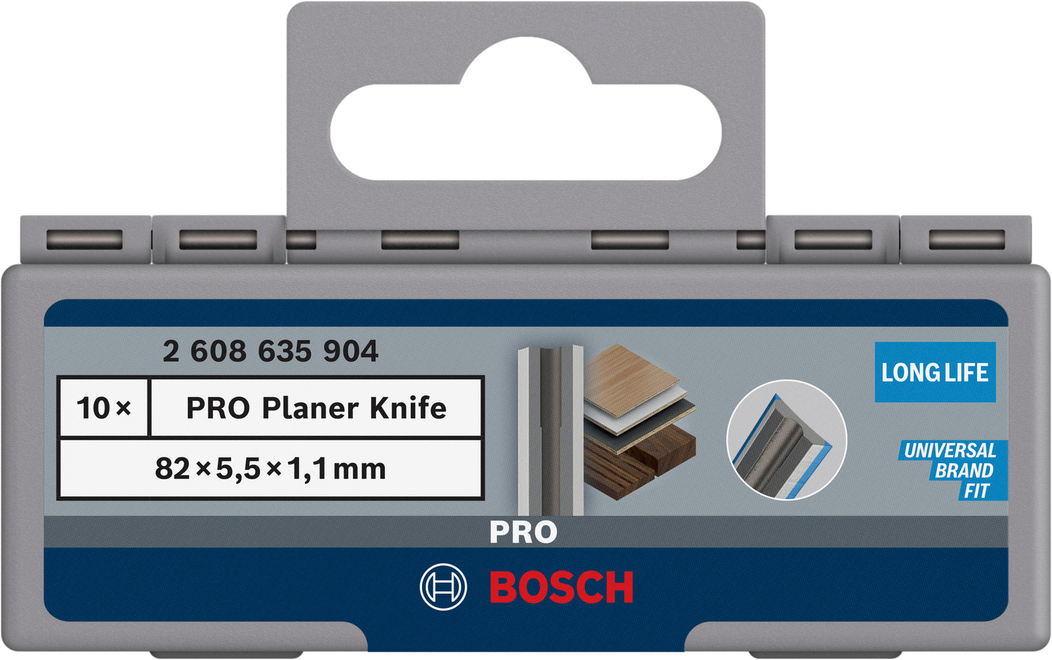 Bosch PRO Hobelmesser 82 mm (10er-Pack, zum Hobeln von Holz, Carbide-Schnittkante, Wendemesser, 82 × 5,5 × 1,1 mm)