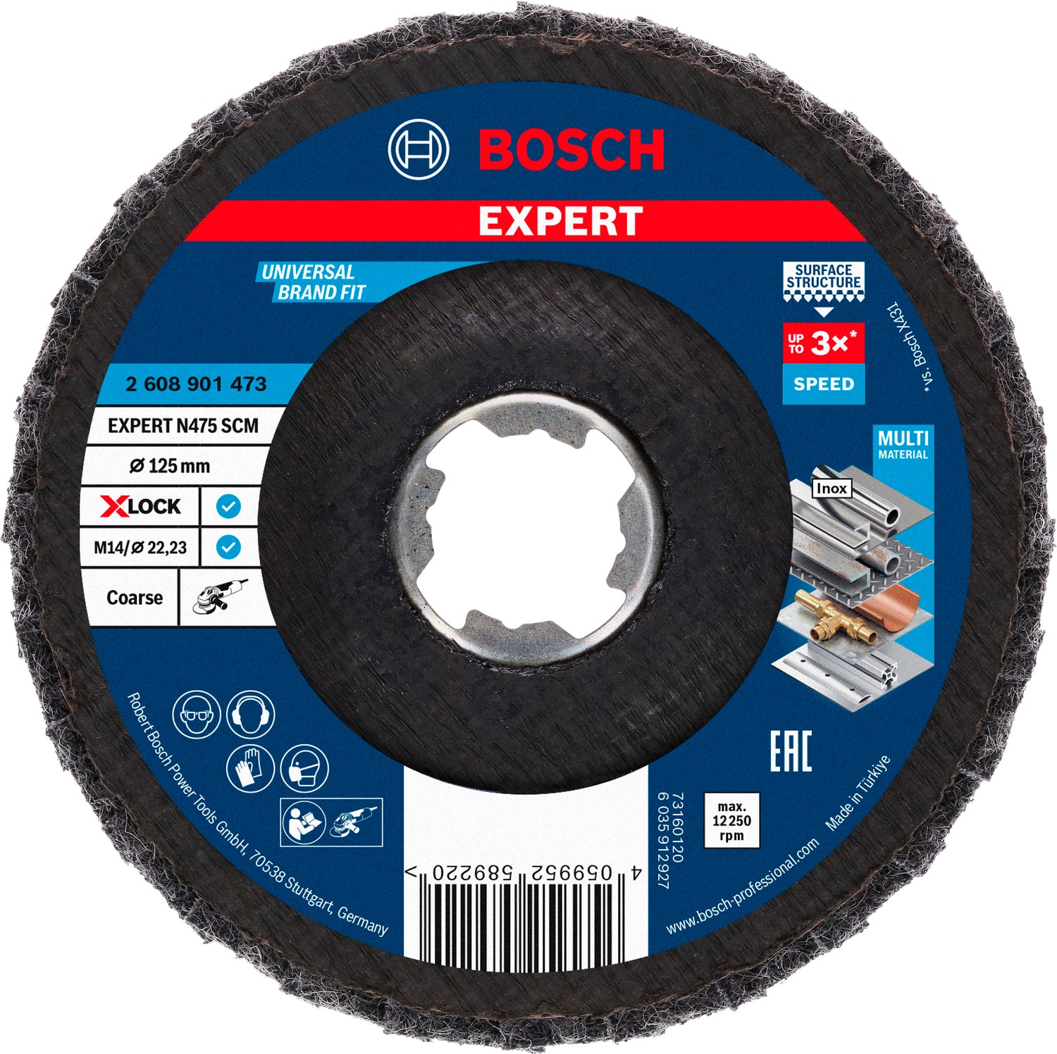 Bosch EXPERT N475 SCM Lamellenscheibe Ø 125 mm (für Stahl, Edelstahl, NE-Metalle, Farbe, X-LOCK, Metallveredelung mit hoher Effizienz)
