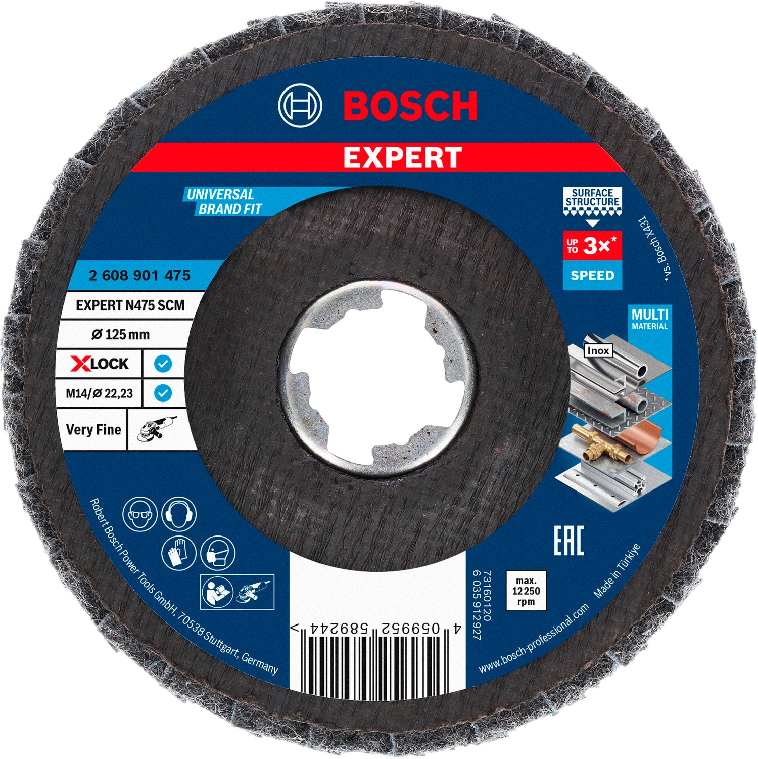 Bosch EXPERT N475 SCM Lamellenscheibe Ø 125 mm (für Stahl, Edelstahl, NE-Metalle, Farbe, X-LOCK, Metallveredelung mit hoher Effizienz)