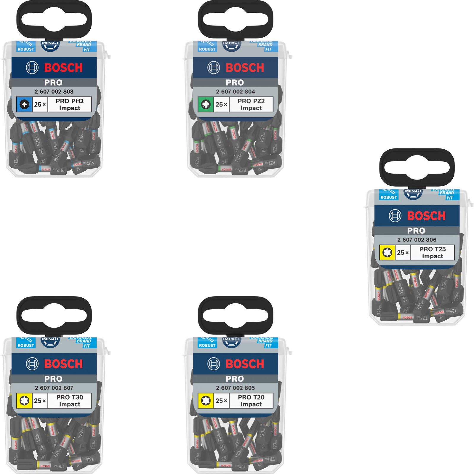 Bosch PRO Impact Bits 25er-Box mit 25 mm Länge (PH2 / PZ2 / T20 / T25 / T30, ideal für Schlagschrauber)