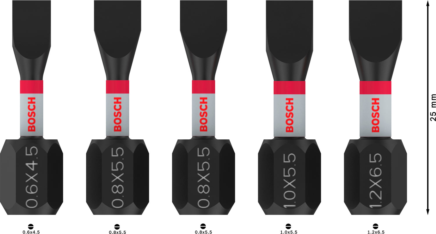 Bosch PRO SL Impact Bit Set (5-tlg: SL4,5 / SL5,5 / SL6,5 - Schlitz - Länge: 25 mm - ideal für Schlagschrauber)