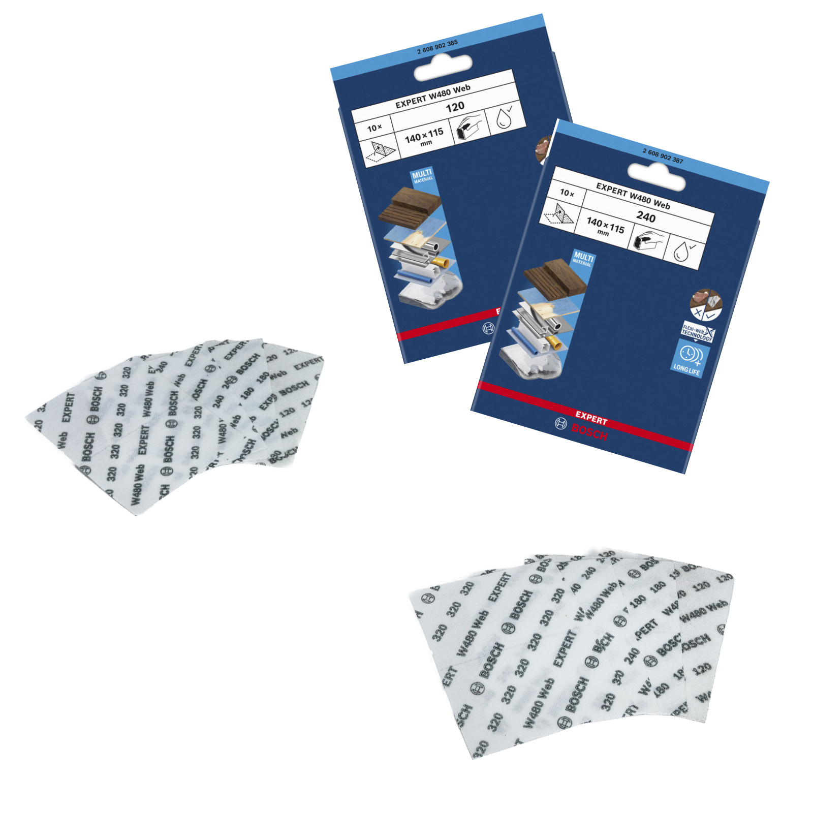 Bosch EXPERT W480 Web 1/4 Handschleifblatt (10er-Pack, 115 x 140 mm, Effizientes Schleifen verschiedenster Materialien, Flexi-Web-Technologie)