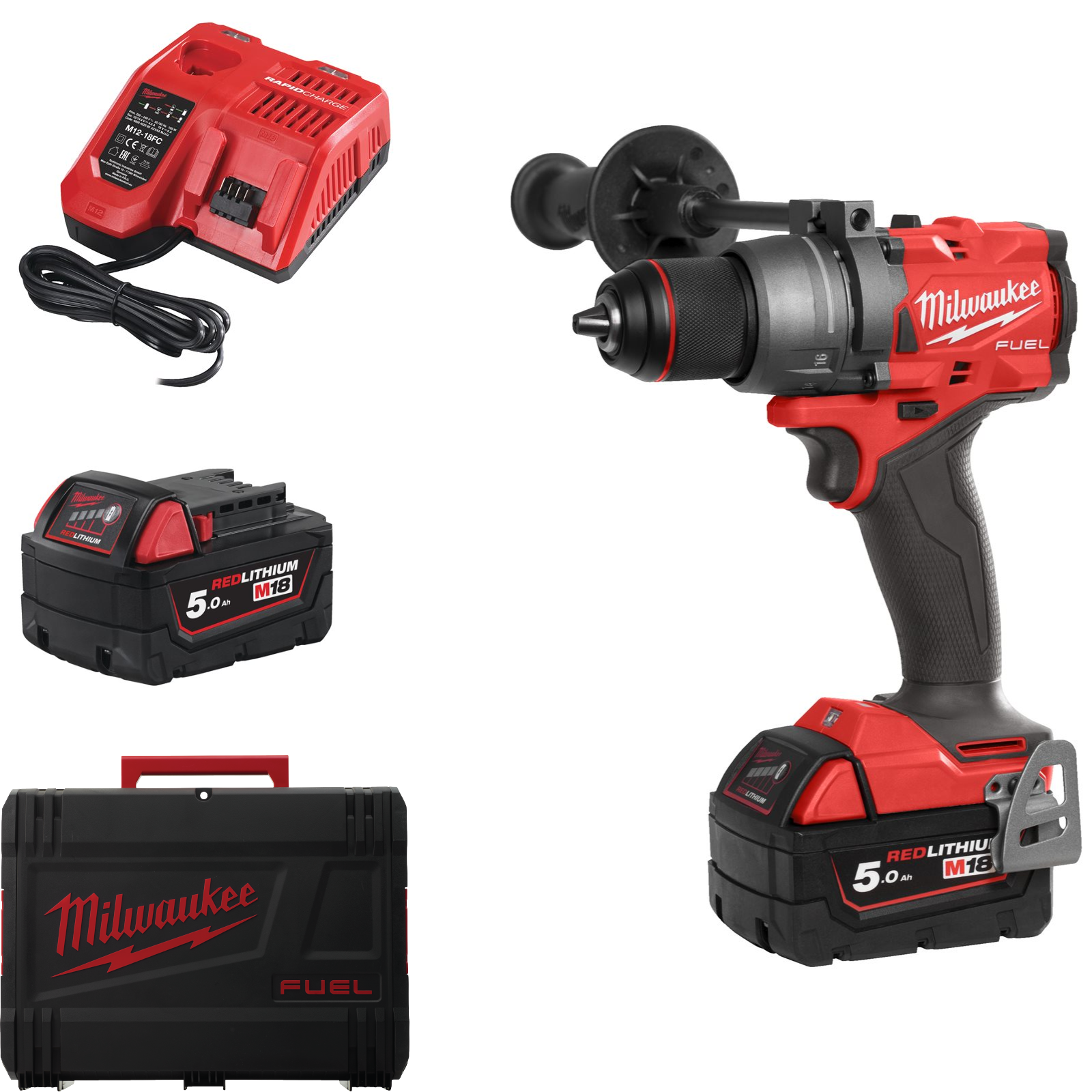 Milwaukee Akku-Bohrschrauber M18 FDD3-502X (Drehmoment: 158 Nm, Bohrfutter: 13 mm, mit 2 x 5,0 Ah Akku in HD Box)