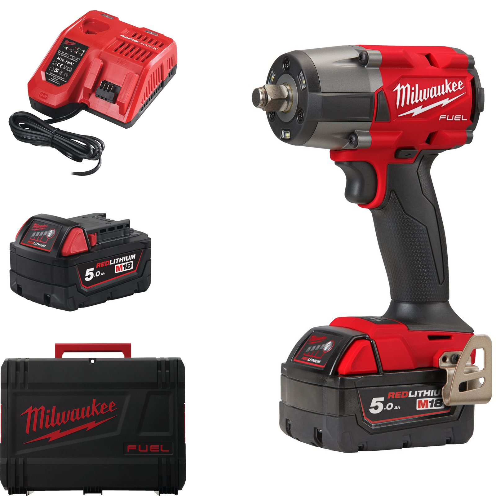 Milwaukee Akku-Schlagschrauber M18 FMTIW2F12-502X (1/2" mit Sprengring, Drehmoment: 745 Nm, mit 2 x 5,0 Ah Akku in HD-Box)