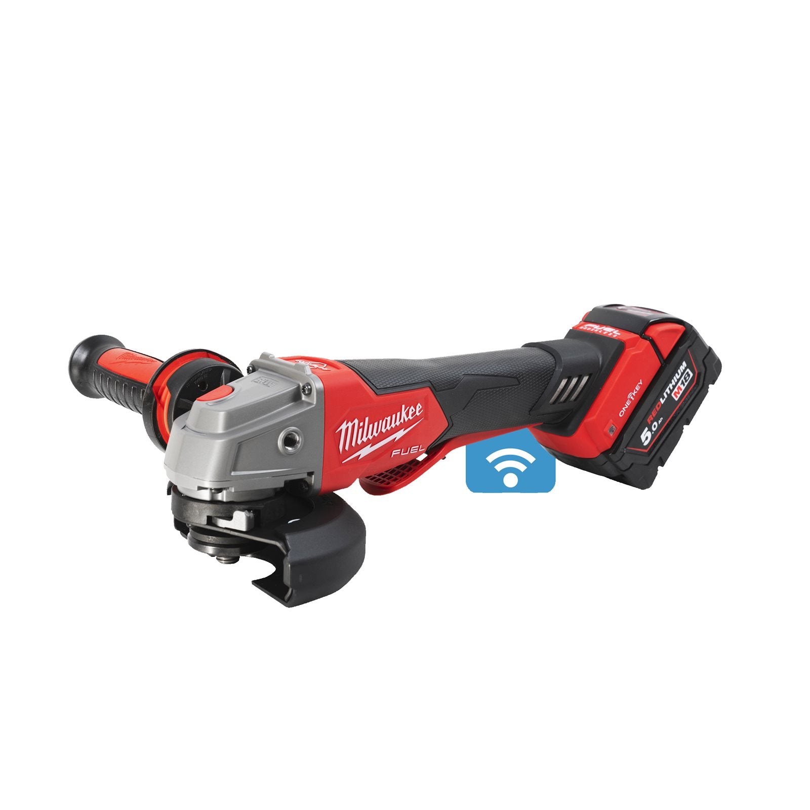 Milwaukee Akku-Winkelschleifer M18 ONEFSAG125XPDB-502X (Scheiben-Ø: 125 mm, Paddelschalter, ONE-KEY, mit 2 x 5,0 Ah Akku in HD-Box)