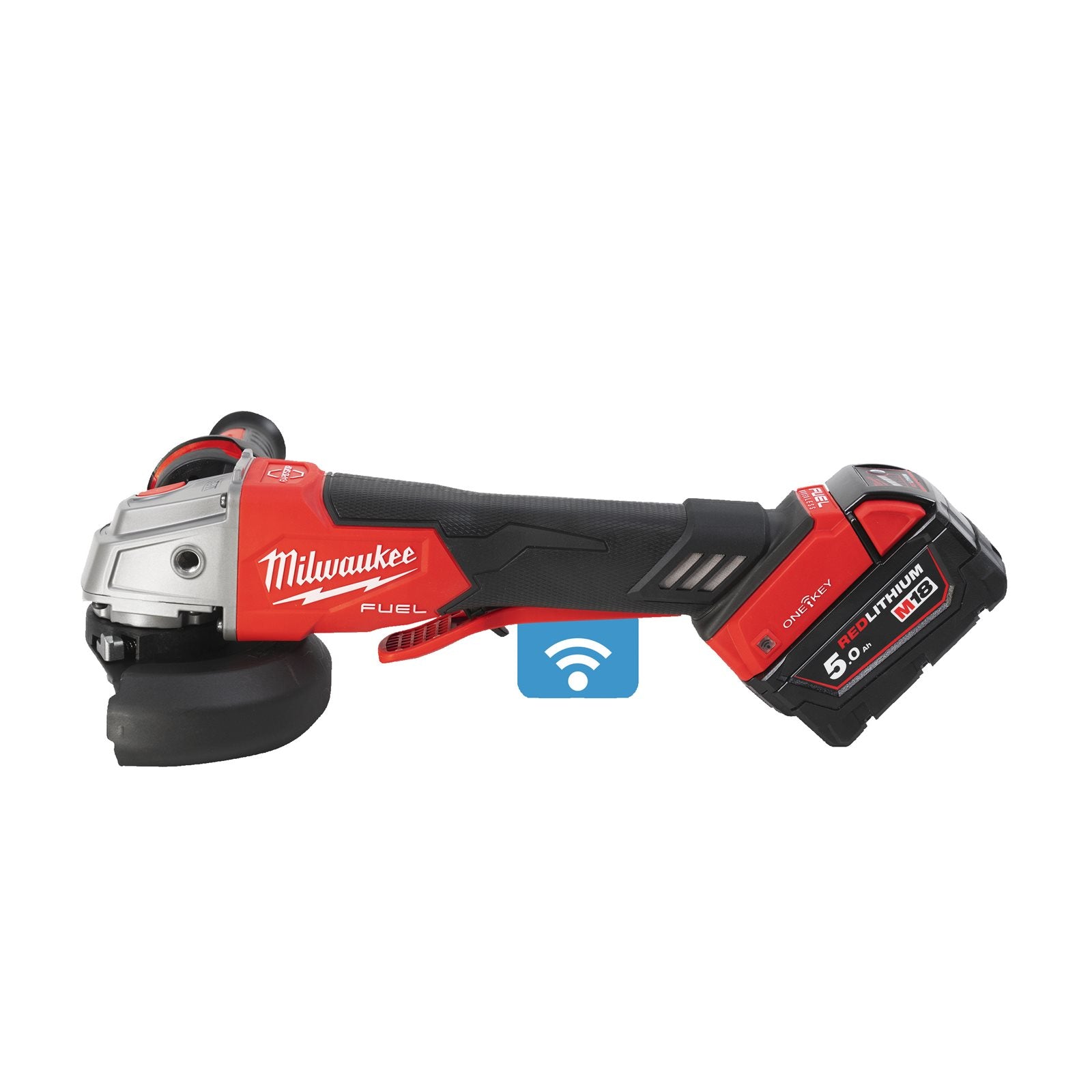 Milwaukee Akku-Winkelschleifer M18 ONEFSAG125XPDB-502X (Scheiben-Ø: 125 mm, Paddelschalter, ONE-KEY, mit 2 x 5,0 Ah Akku in HD-Box)