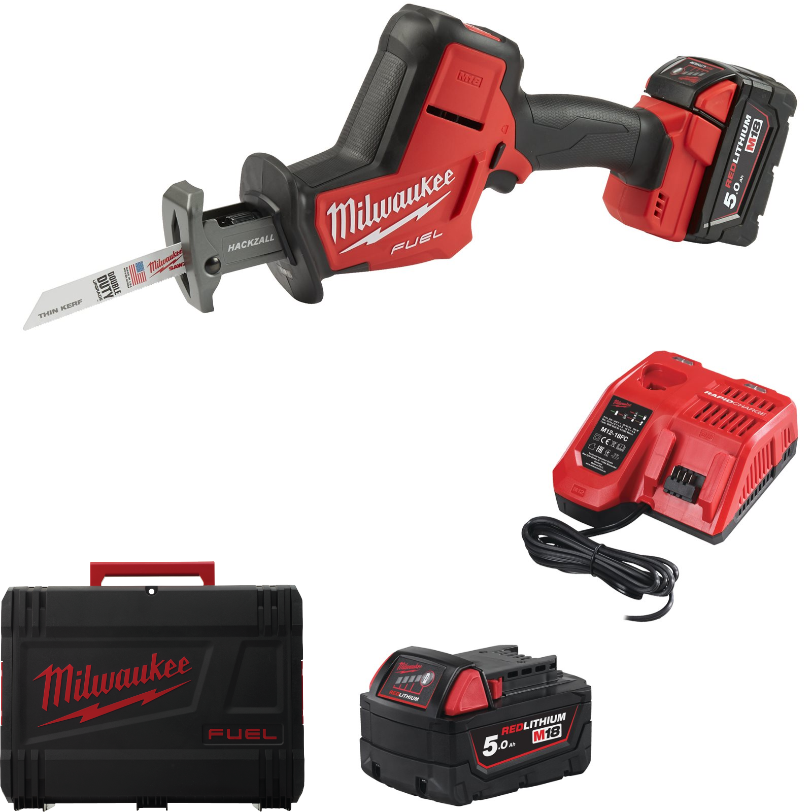 Milwaukee Akku-Säbelsäge M18 FHZ-502X (Hublänge: 22 mm, Leerhubzahl: 0-3000 U/min, mit 2 x 5,0 Ah Akku in HD Box)