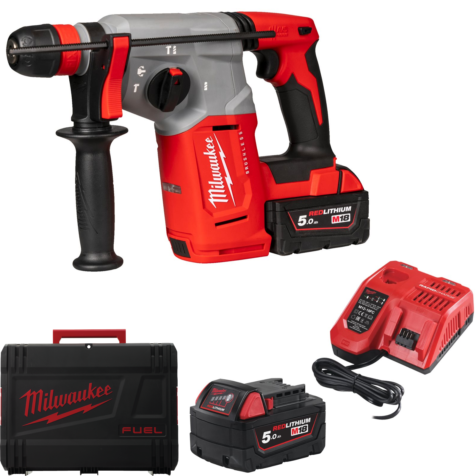 Milwaukee Akku-Kombihammer M18 BLHX-502X (SDS plus, Schlagenergie: 2,3 J, Optimiertes Hammerbohren: 6 - 18 mm, mit 2 x 5,0 Ah Akku in HD Box)