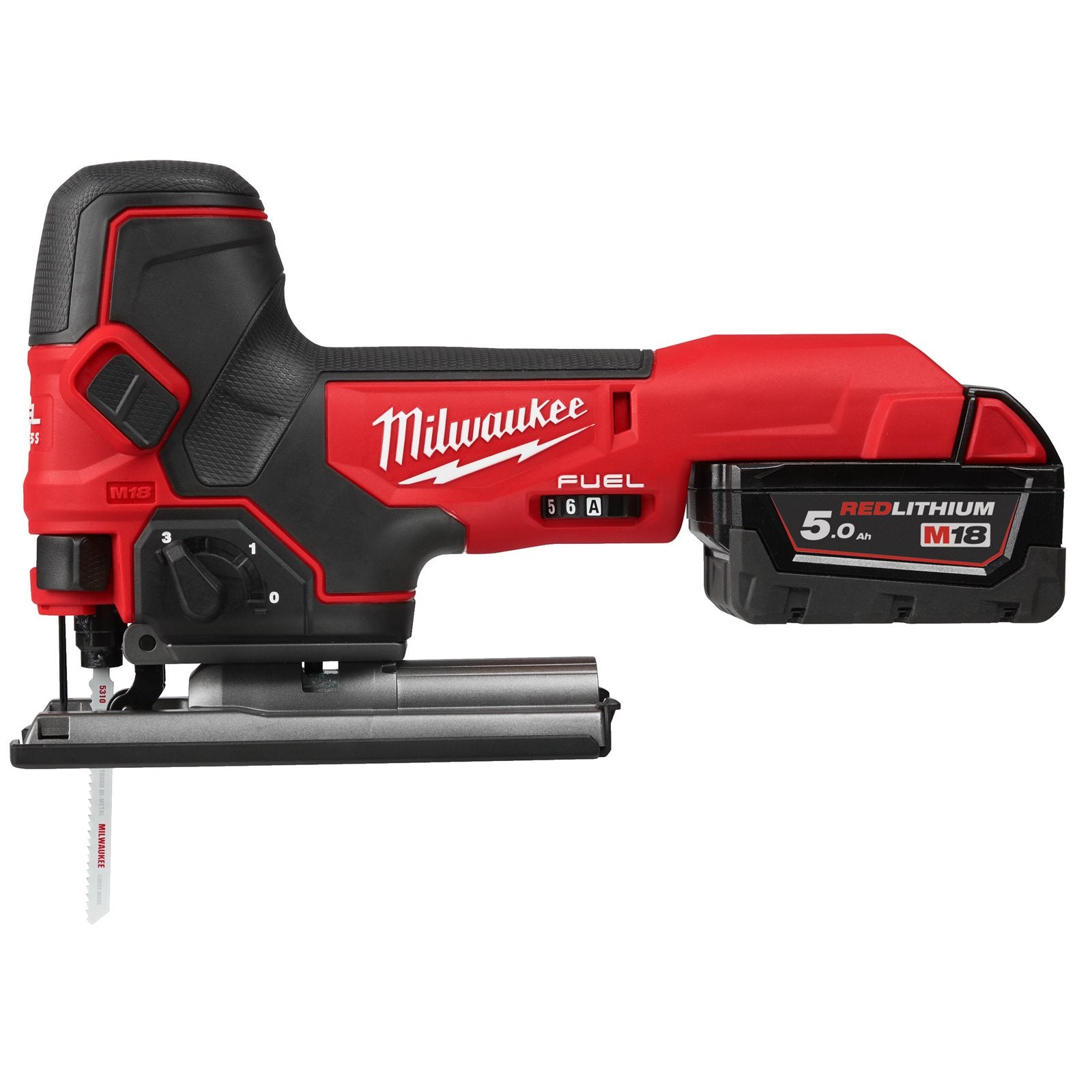Milwaukee Akku-Stichsäge M18 FBJS-502X (Max. Schnittleistung Holz: 100 mm, 5-fache Pendelhubeinstellung, mit 2 x 5,0 Ah Akku in HD Box)
