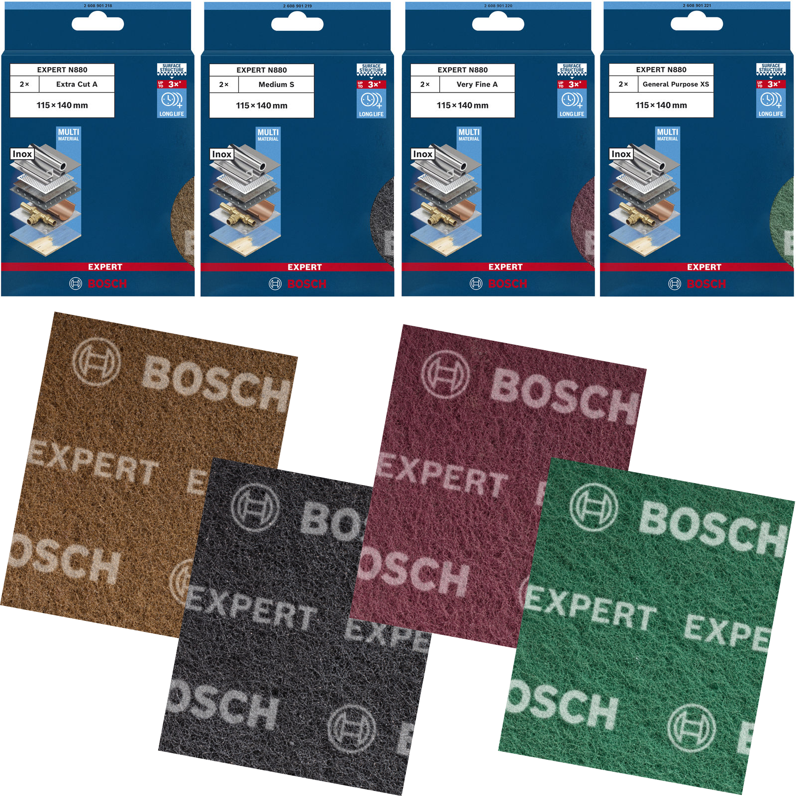 Bosch EXPERT N880 Vliespad zum Handschleifen (2er-Pack, 115 x 140 mm, für Holz, Edelstahl, Metall)