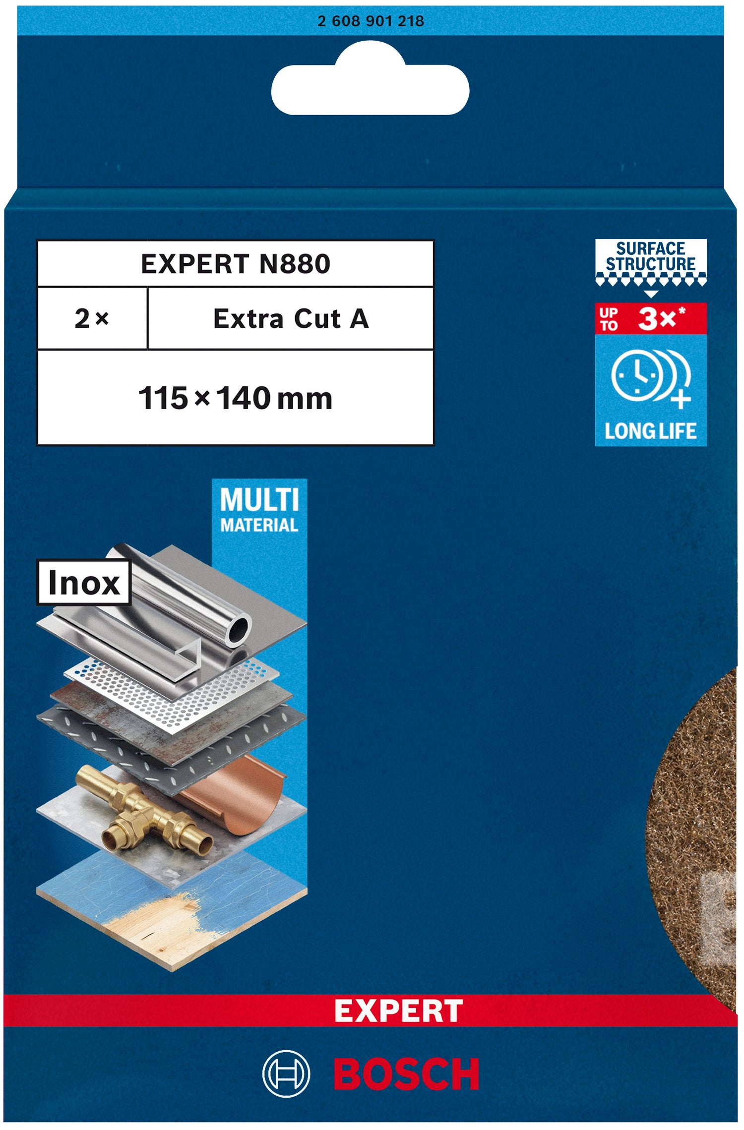 Bosch EXPERT N880 Vliespad zum Handschleifen (2er-Pack, 115 x 140 mm, für Holz, Edelstahl, Metall)