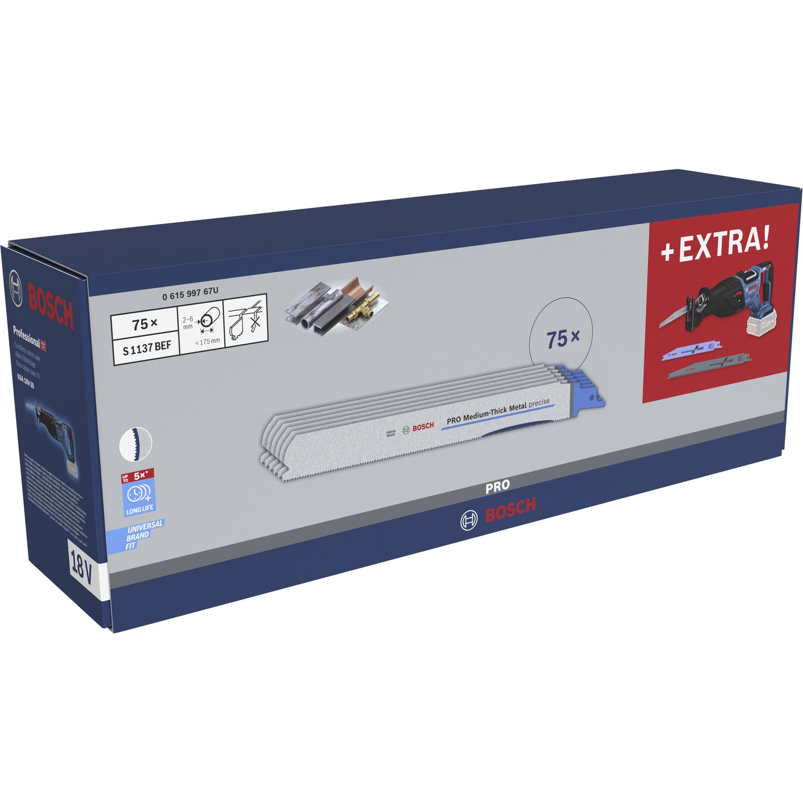 Bosch PRO GSA 18V-28 Akku-Säbelsäge inkl. 75 x S1137BEF Säbelsägeblatt (ohne Akku im Karton)