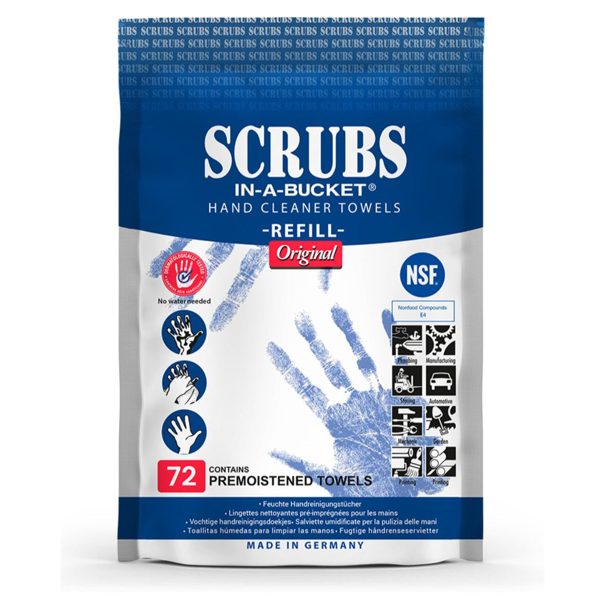 Scrubs Refill Pack 72 Tücher (Nachfüllpackung, Handreinigungstuch, Hand Wipes, Handreiniger, Reiniger)