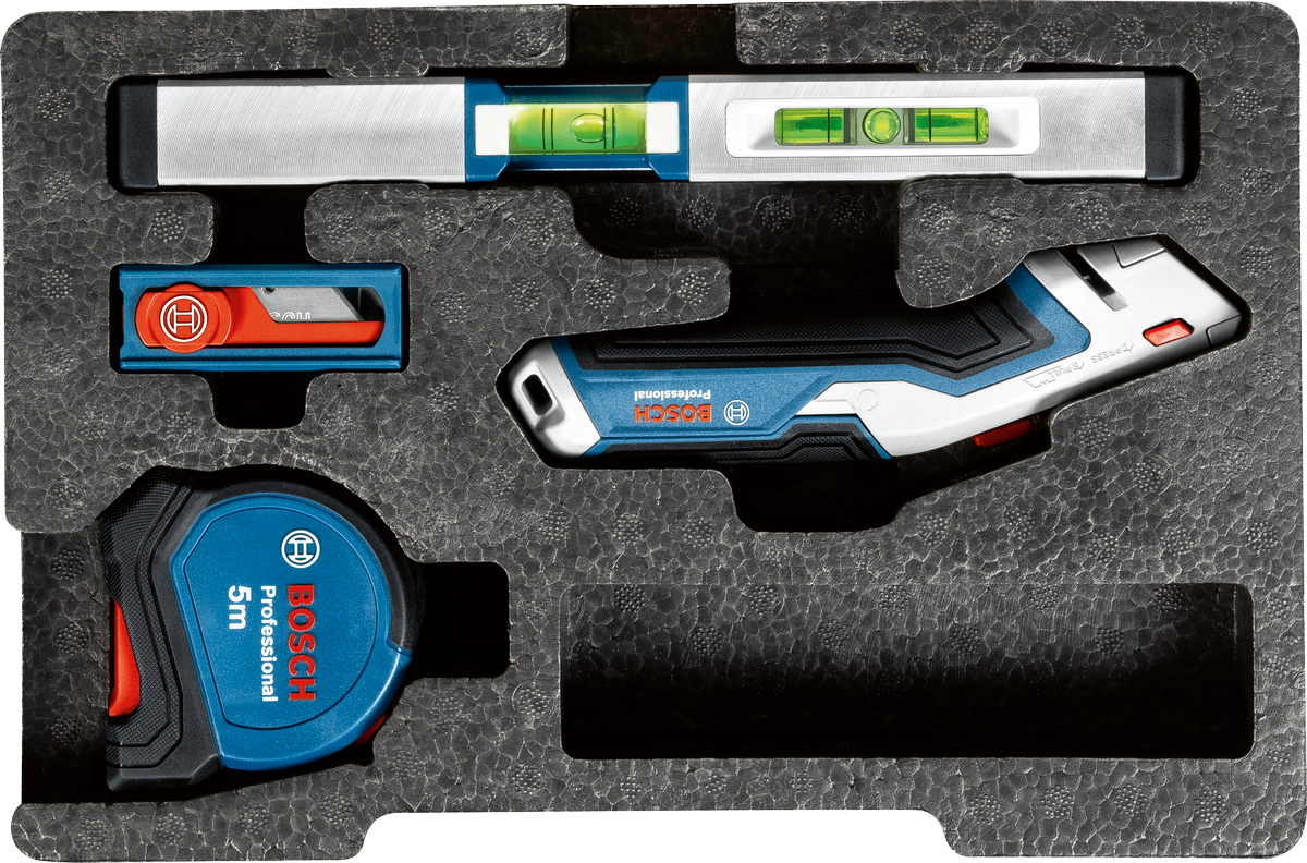 Bosch Professional Combo Kit Universal-Handwerkzeug Set Maßband / Messer / Wasserwaage 13 tlg.