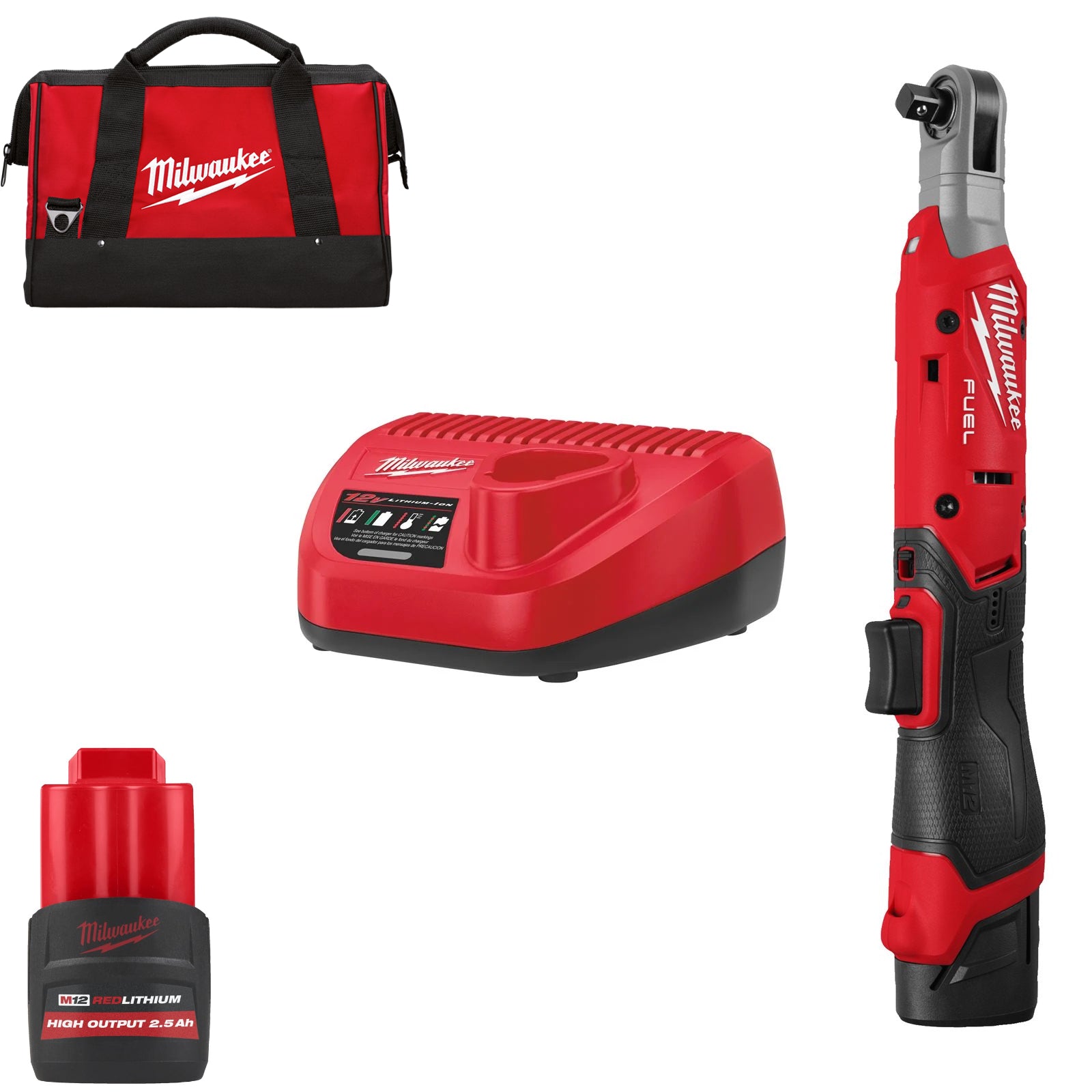 Milwaukee Akku-Ratsche M12 FIR38G2-252B (Aufnahme: 3/8"-Vierkant, Drehmoment: 95 Nm, Drehzahl: 0-400 U/min, inkl. 2 x 2,5 Ah Akku in Tasche)