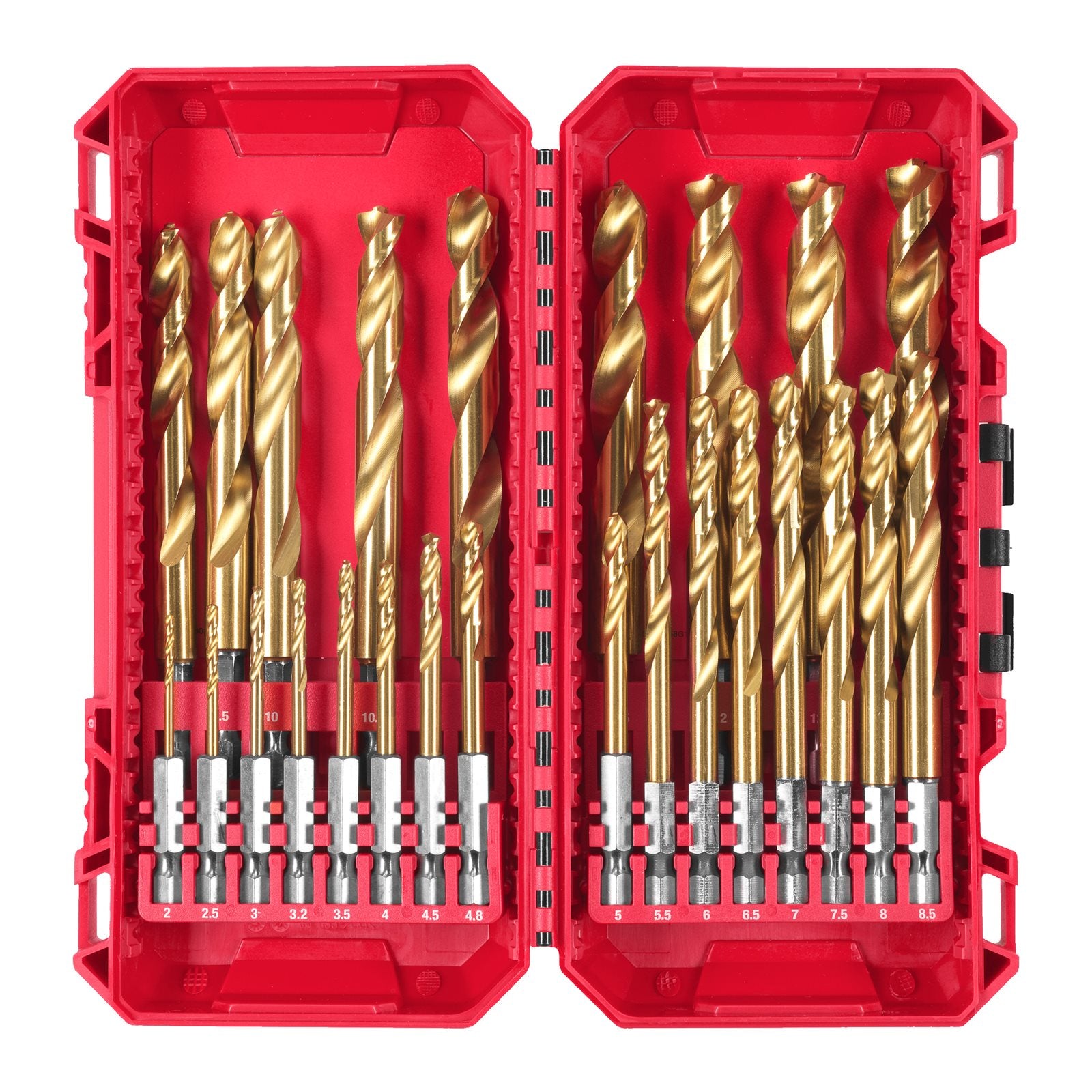 Milwaukee RED HEX Shockwave HSS-G TiN Metallbohrer-Set 25-tlg. (Ø 2 - 13 mm, Aufnahme: 1/4" Hex, Schlagfest: für Schlagschrauber geeignet)