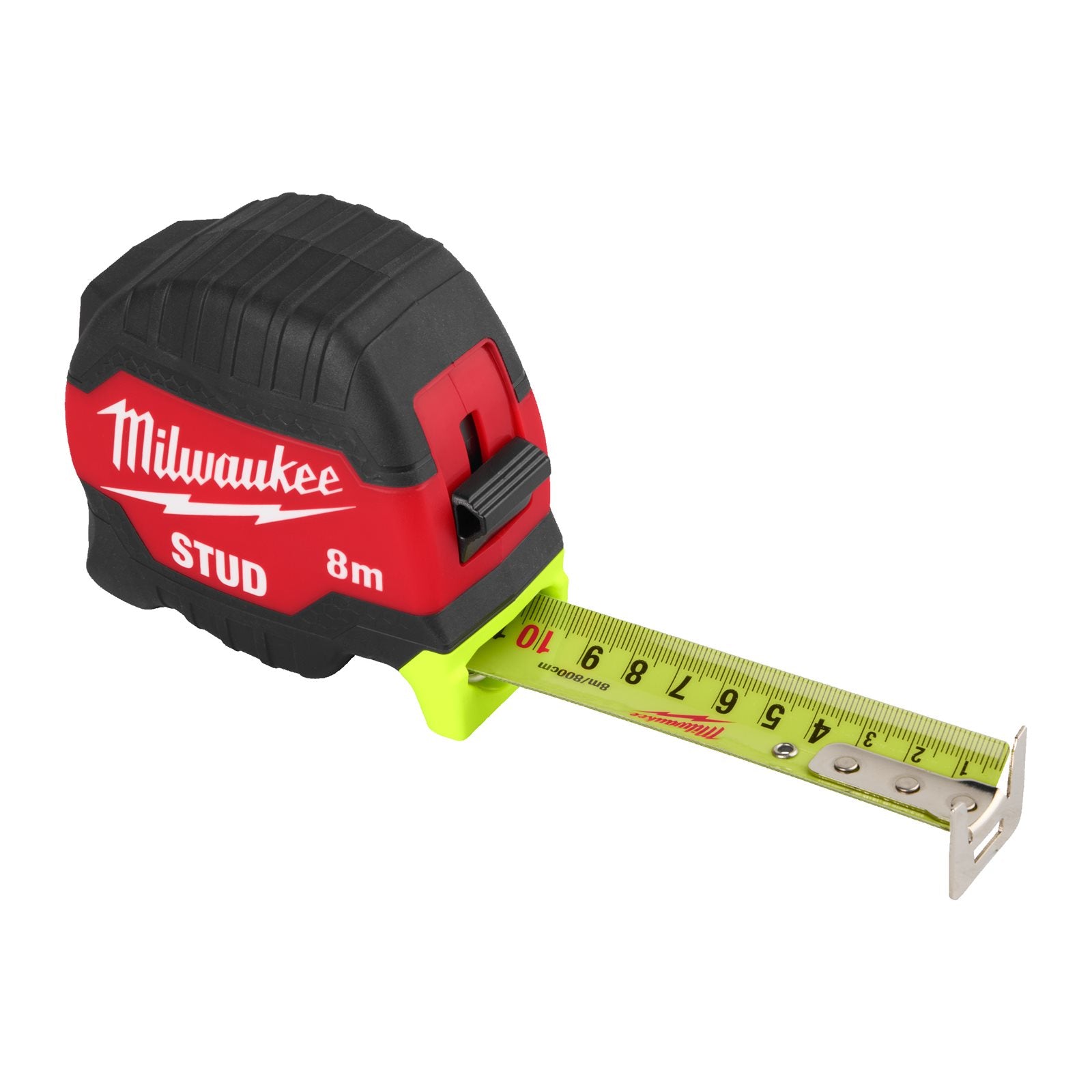Milwaukee STUD Bandmaß 8 m (magnetisch, 33 mm breites Band, Architektenskala, beidseitig bedrucktes Band, High-Vis-Bandfarbe, GEN III)