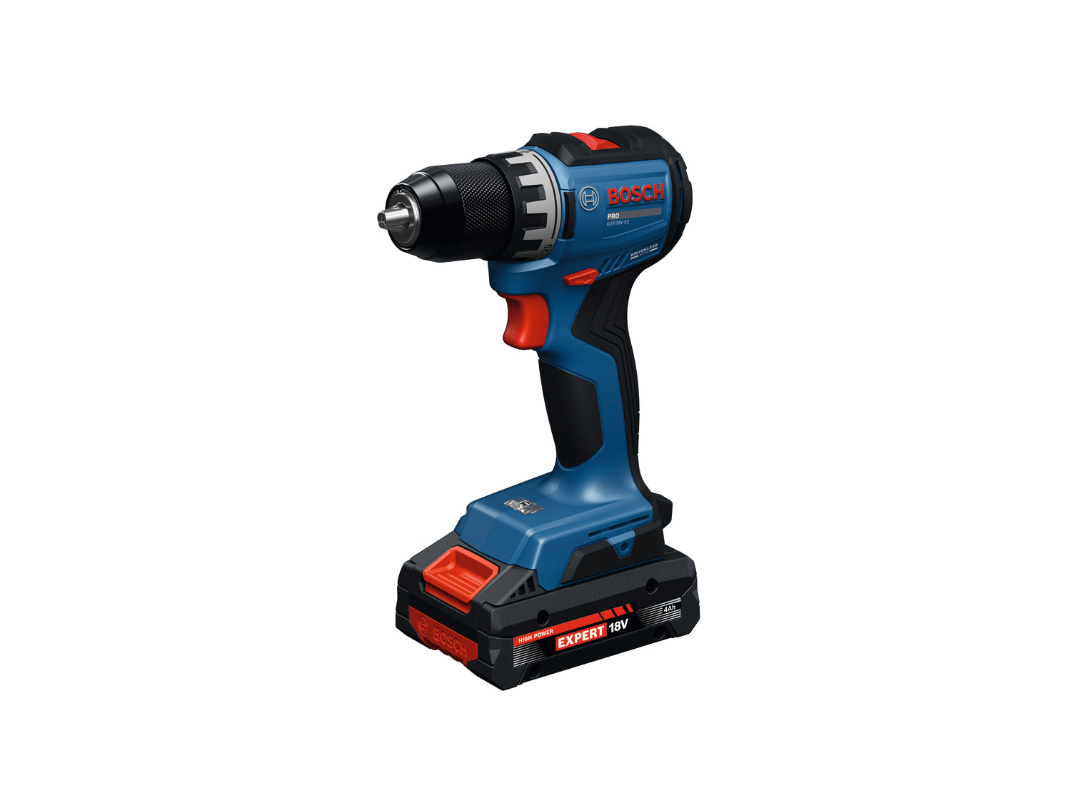 Bosch PRO Akku-Bohrschrauber GSR18V-52 (Max. Drehmoment: 70 Nm, Bohrfutter: 13 mm, Drehzahl: 500/1900 U/min, mit 2 x EXBA18V-40 Akku in L-BOXX 136)
