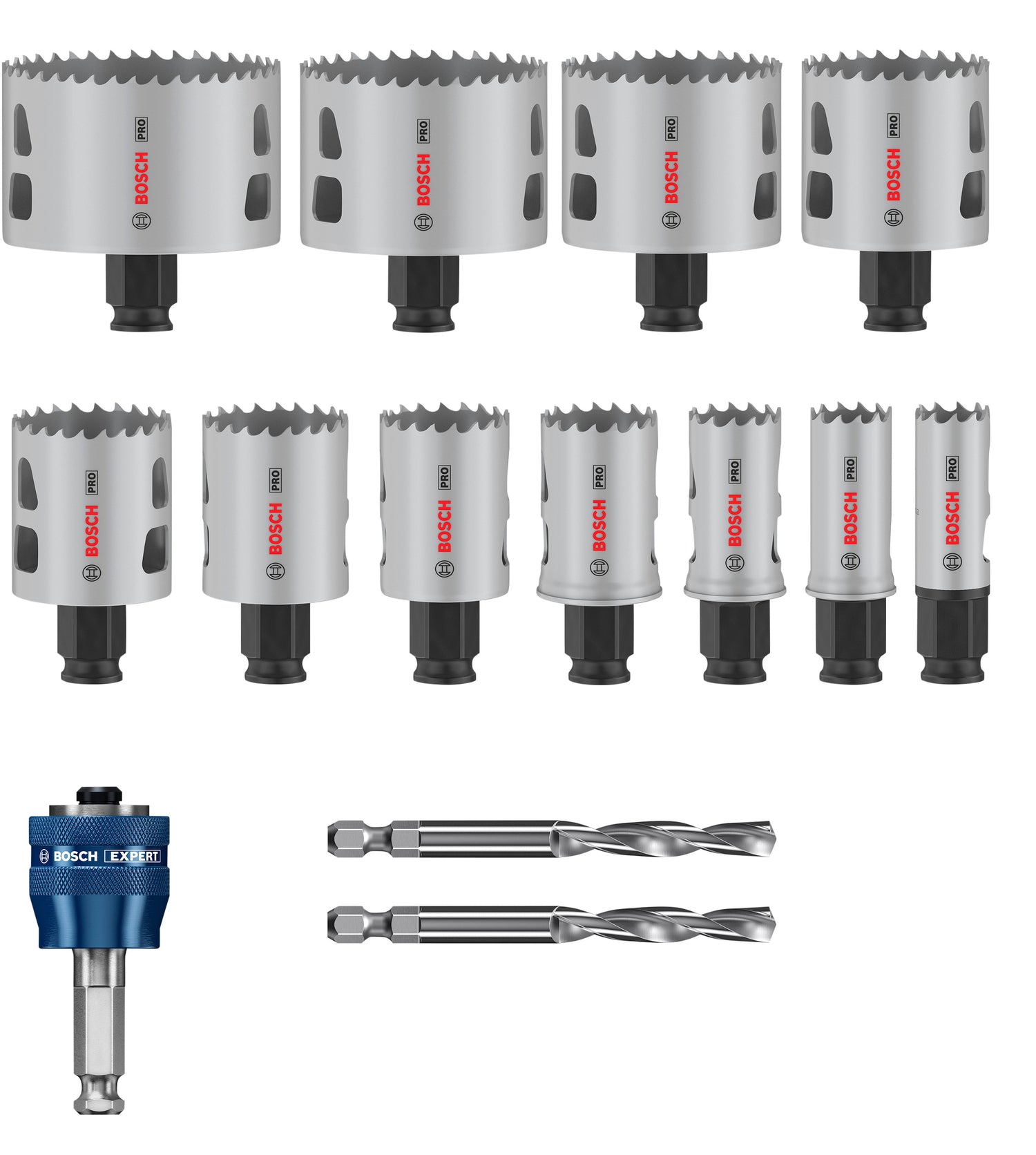 Bosch PRO Multi Material PC Plus Lochsägen-Set 14-tlg. (Ø 20 / 22 / 25 / 32 / 35 / 40 / 44 / 51 / 60 / 68 / 76 mm, 2 x HSS-G Zentrierbohrer, 1 x Power Change Plus Adapter, im Koffer)