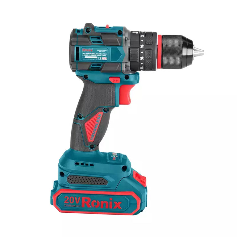 Ronix Akku-Schlagbohrschrauber 8670 (Max. Drehmoment: 60 Nm, Bohrfutter: 13 mm, kompatibel mit Makita 18V Akkus, inkl. 2 x 20V / 2,0 Ah Akku im Koffer)