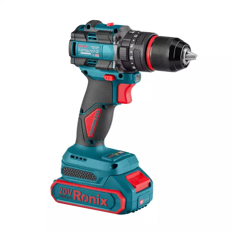 Ronix Akku-Schlagbohrschrauber 8670 (Max. Drehmoment: 60 Nm, Bohrfutter: 13 mm, kompatibel mit Makita 18V Akkus, inkl. 2 x 20V / 2,0 Ah Akku im Koffer)