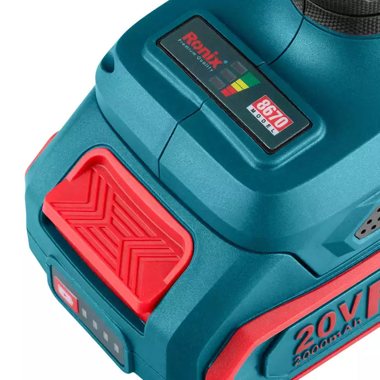 Ronix Akku-Schlagbohrschrauber 8670 (Max. Drehmoment: 60 Nm, Bohrfutter: 13 mm, kompatibel mit Makita 18V Akkus, inkl. 2 x 20V / 2,0 Ah Akku im Koffer)