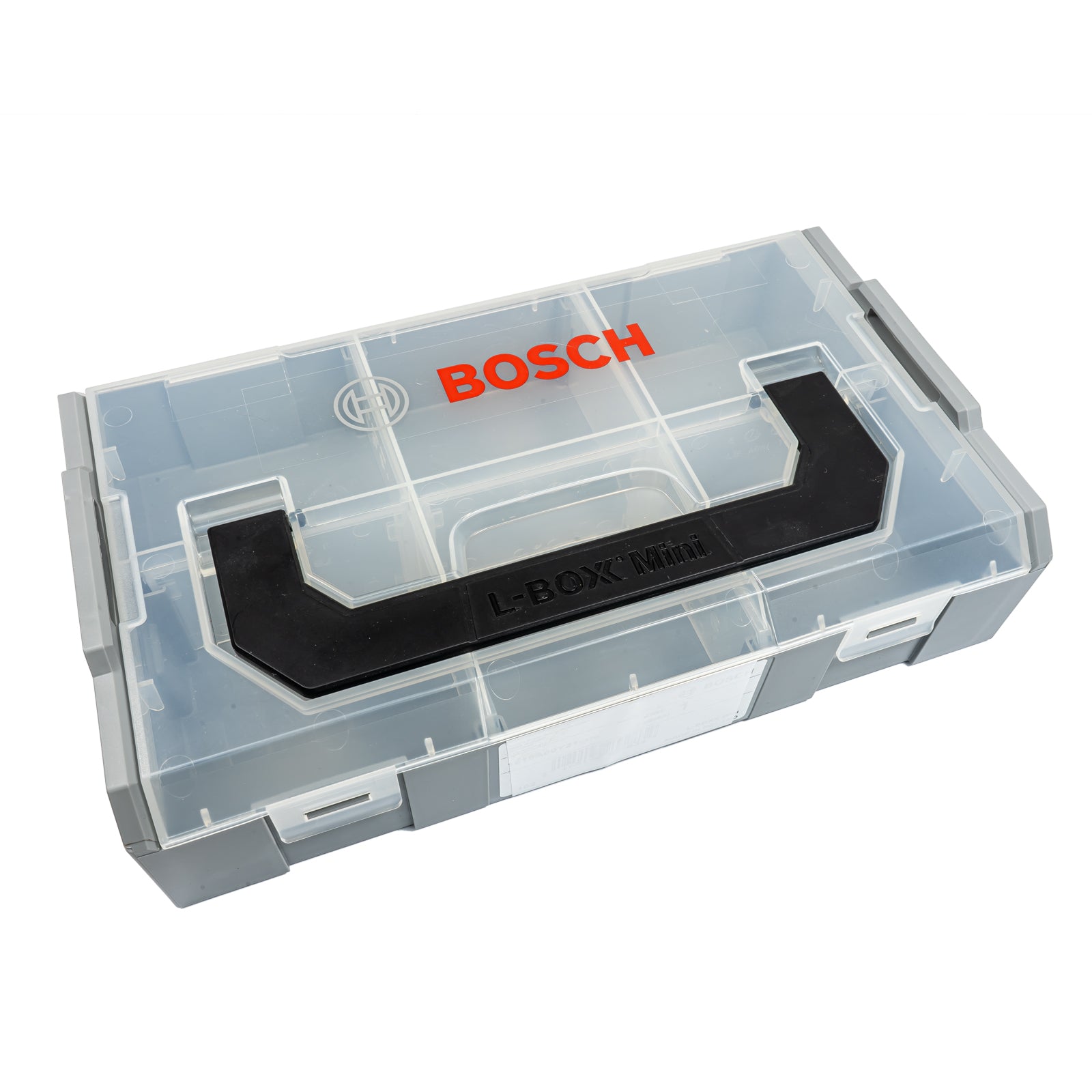 Bosch PRO L-BOXX Mini Grau mit transparentem Deckel (inkl. Trennwände, als Lunchbox verwendbar, Tragegriff auf Oberseite, Stapelbar)