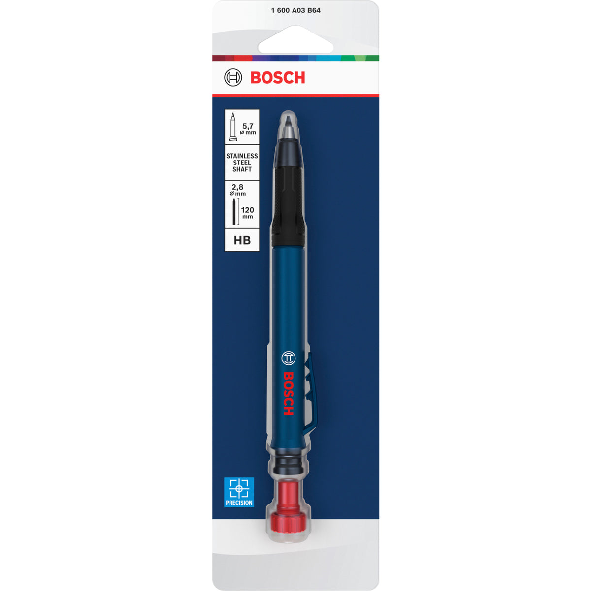 Bosch Tieflochmarker Bleistift mit integriertem Spitzer, inkl. einer HB Graphit-Mine 2,8 x 120 mm
