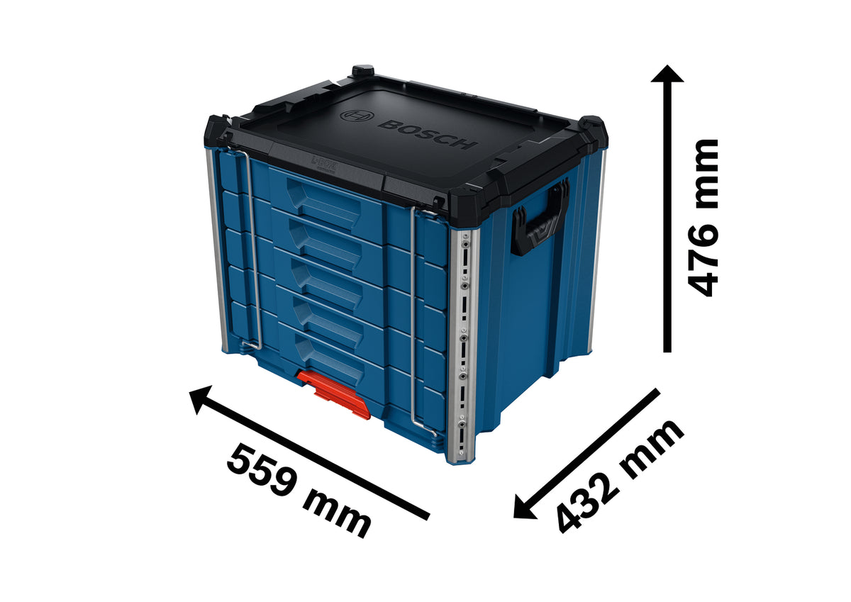 Bosch PRO L-BOXX Contractor 476 Drawer 5 Koffersystem mit 5 Schubladen (432 x 559 x 476 mm, volle Kompatibilität mit L-BOXX & ProClick System)