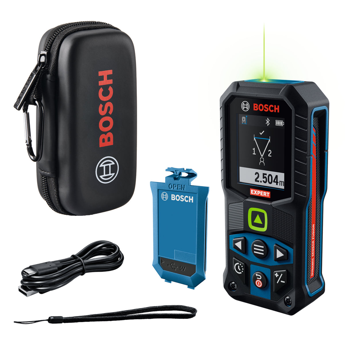 Bosch EXPERT EXLM100-39CG Laser-Entfernungsmesser bis 100 m (inkl. Akku, USB-C Kabel, Trageschlaufe, Tasche)