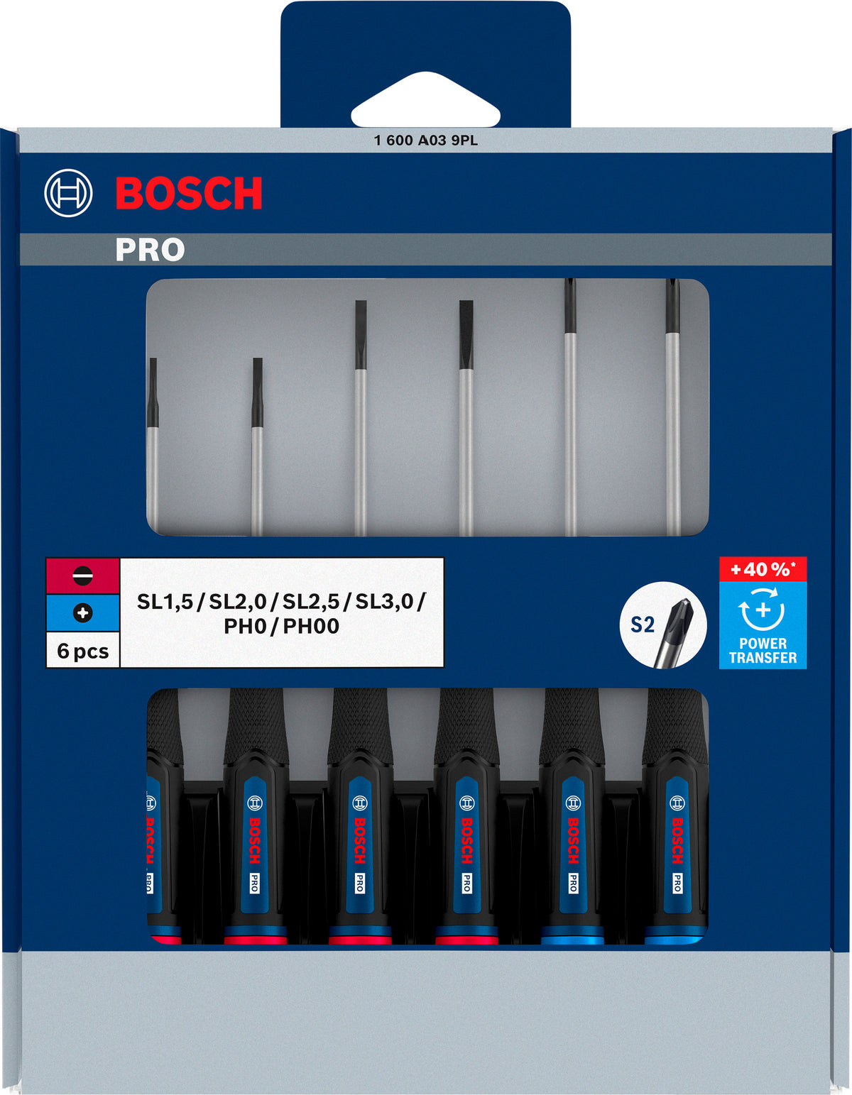 Bosch PRO Präzisionsschraubendreher PH/SL Set, 6-tlg. (S2-Stahlwelle, 2-Komponenten-Griff, Farbcodiert, inkl. Ständer)
