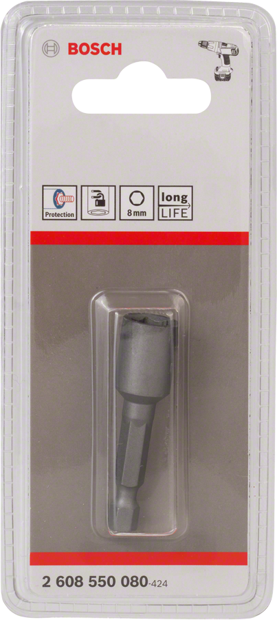 Bosch Extra Hard-Steckschlüssel SW 8 mm 1/4" 50 mm lang mit Magnet