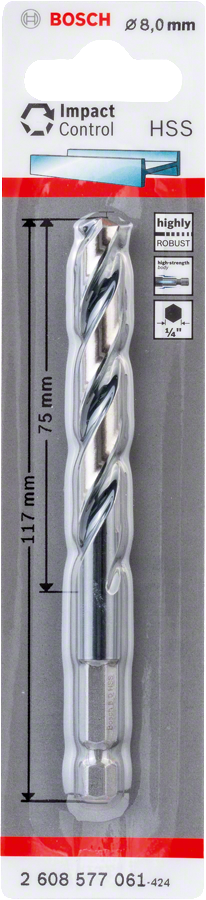 Bosch Professional Impact Control HSS Metallbohrer mit Sechskantschaft Ø 8x75x117 mm