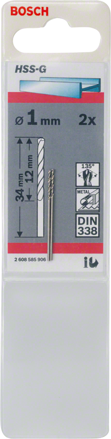 Bosch Metallbohrer HSS-G, DIN 338 Ø 1 x 12 x 34 mm