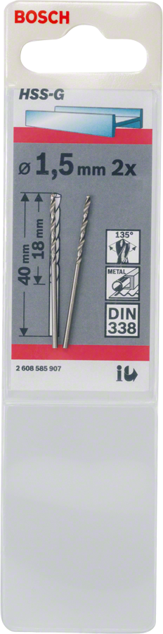 Bosch Metallbohrer HSS-G, DIN 338 Ø 1.5 x 18 x 40 mm
