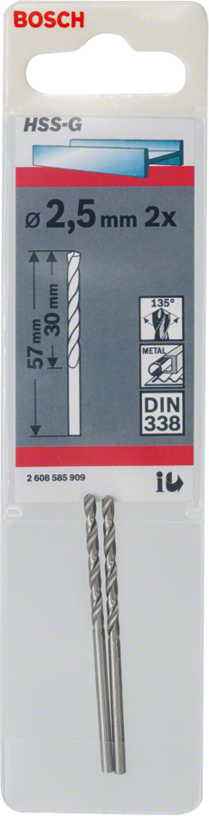 Bosch Metallbohrer HSS-G, DIN 338 Ø 2.5 x 30 x 57 mm
