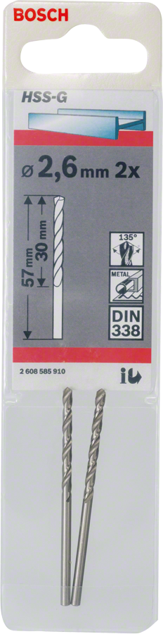 Bosch Metallbohrer HSS-G, DIN 338 Ø 2.6 x 30 x 57 mm