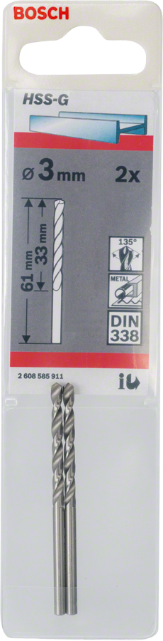 Bosch Metallbohrer HSS-G, DIN 338 Ø 3 x 33 x 61 mm