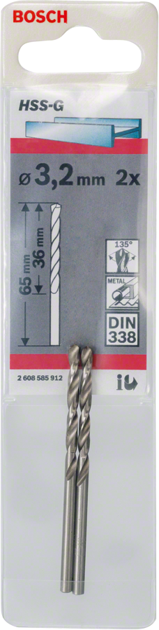 Bosch Metallbohrer HSS-G, DIN 338 Ø 3.2 x 36x 65 mm