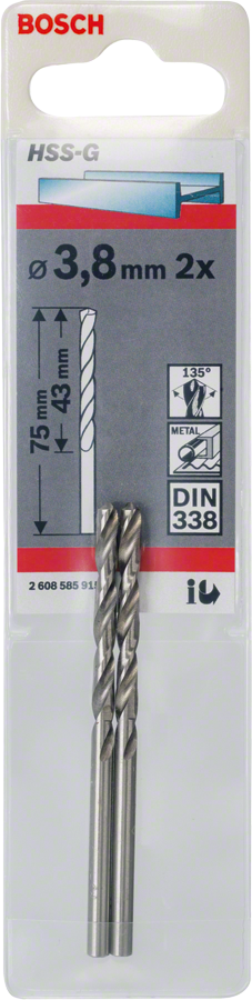 Bosch Metallbohrer HSS-G, DIN 338 Ø 3.8 x 43 x 75 mm