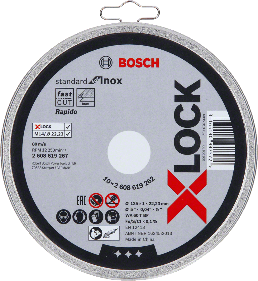Bosch Professional X-LOCK Standard for Inox Ø 125 x 1 x 22,23 mm gerade Rapido Trennscheibe 10 Stück in Dose