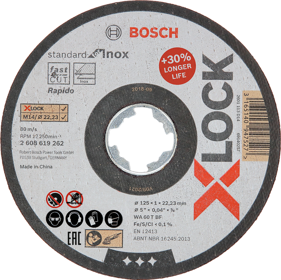 Bosch Professional X-LOCK Standard for Inox Ø 125 x 1 x 22,23 mm gerade Rapido Trennscheibe 10 Stück in Dose