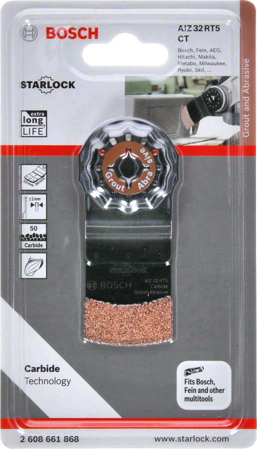 Bosch Starlock Tauchsägeblatt Carbide-RIFF AIZ 32 RT5 Körnung 50 für Tauchschnitte und das Abgraten von weichem Abrasivmaterial