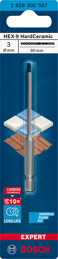 Bosch Professional Expert HEX-9 HardCeramic Bohrer mit Carbide Spitze Ø 3x90 mm