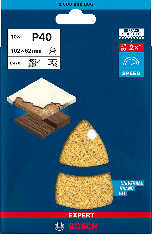 Bosch Expert Schleifpapier C470 für Multischleifer 102 x 62 mm, 93 mm K40