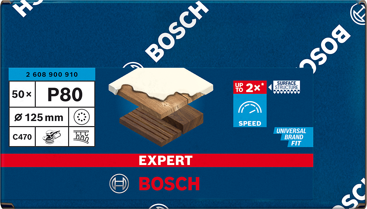 Bosch Professional Expert Schleifpapier C470 mit 8 Löchern für Exzenterschleifer Ø 125 mm K80 50tlg.