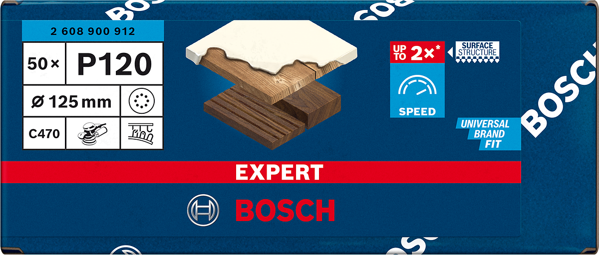 Bosch Professional Expert Schleifpapier C470 mit 8 Löchern für Exzenterschleifer Ø 125 mm K120 50tlg.