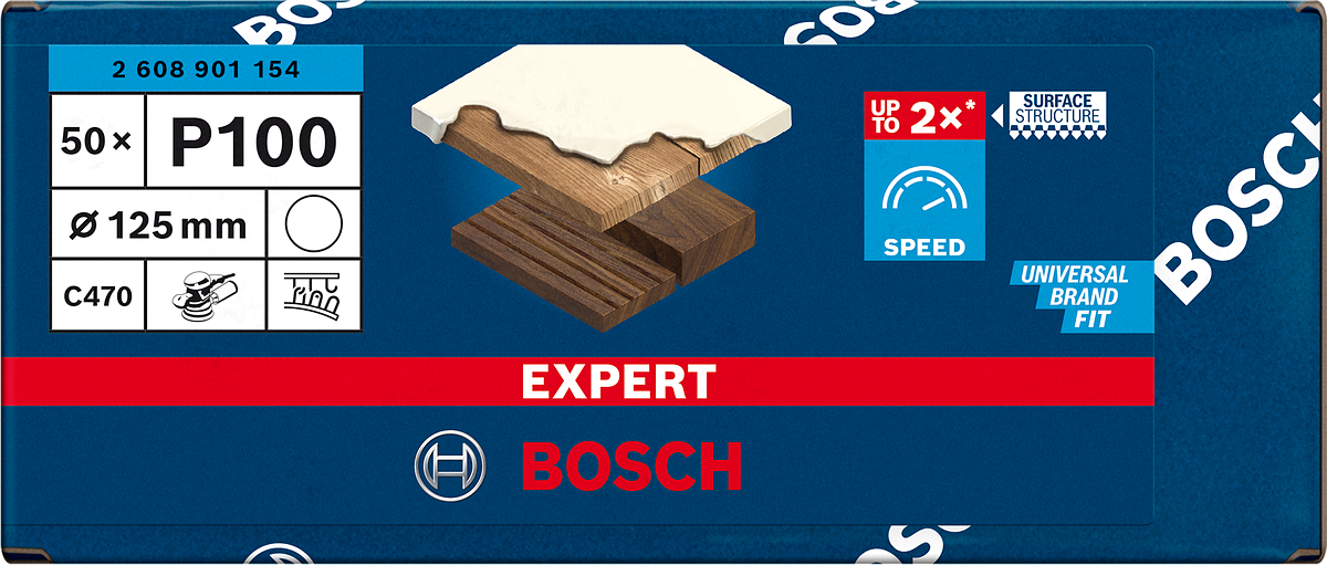 Bosch Professional Expert Schleifpapier C470 ohne Löcher für Winkelschleifer Ø 125 mm K100 50tlg.