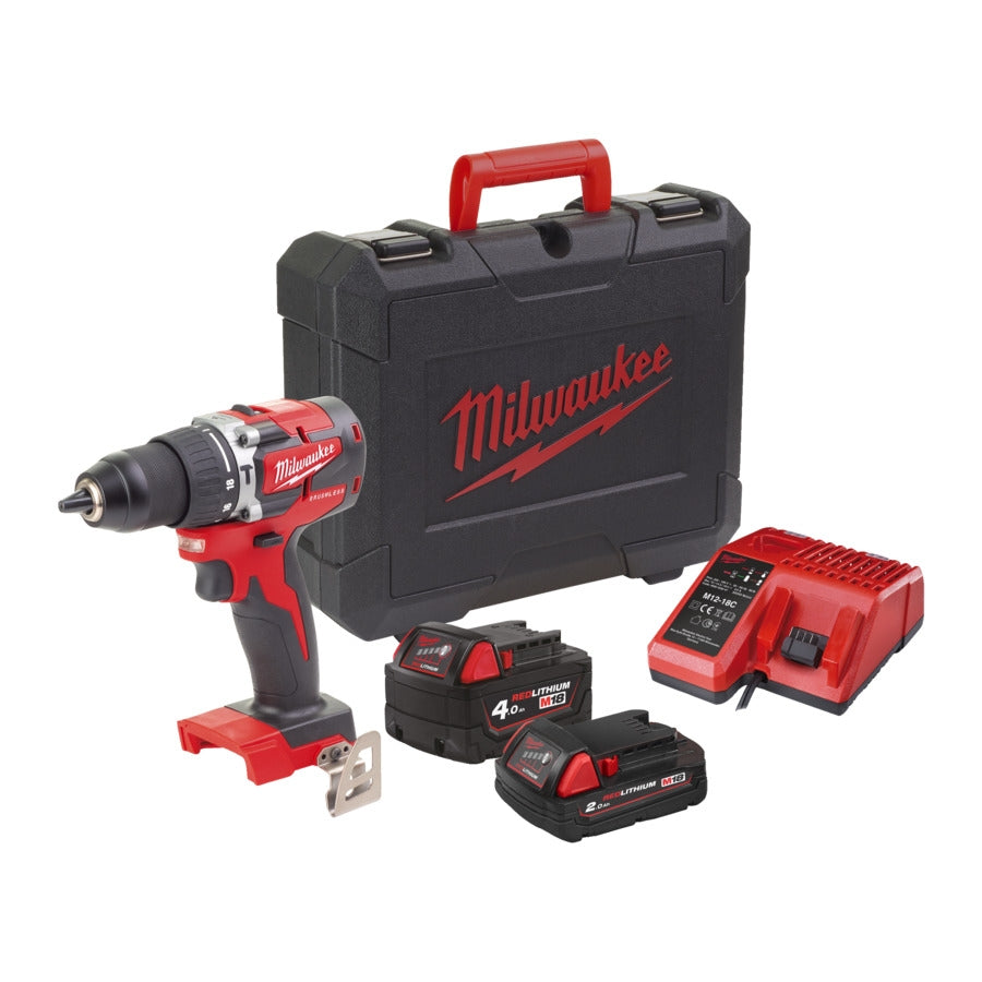 Milwaukee M18 BLPDRC-422C Akku-Schlagbohrschrauber (Drehmoment: 60,5 Nm, 13 mm Bohrfutter, mit 2,0 Ah & 4,0 Ah Akku, im Koffer)